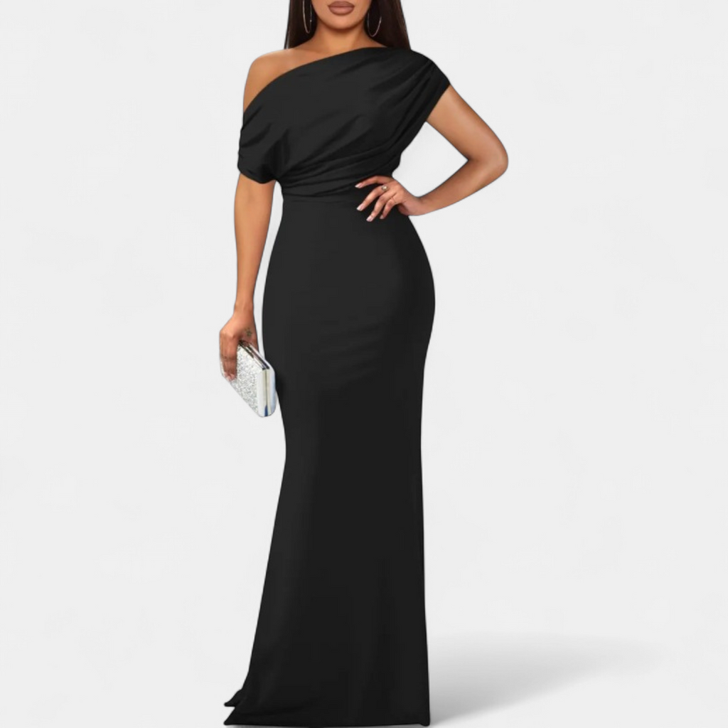 Women's Evening Bodycon Maxi Dress, One Shoulder Draped Mermaid