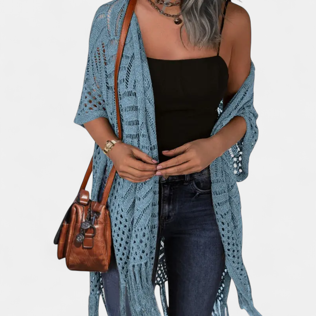 SOLÈNE | Boho Crochet Tassel Kimono Cardigan