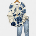 Women's Floral Ruffle Blouse, Split Neck Tiered Flare Sleeves