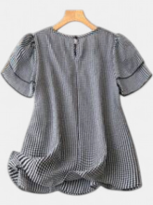 KRISTEL | Vintage Flowy Checkered Puff Sleeve Blouse