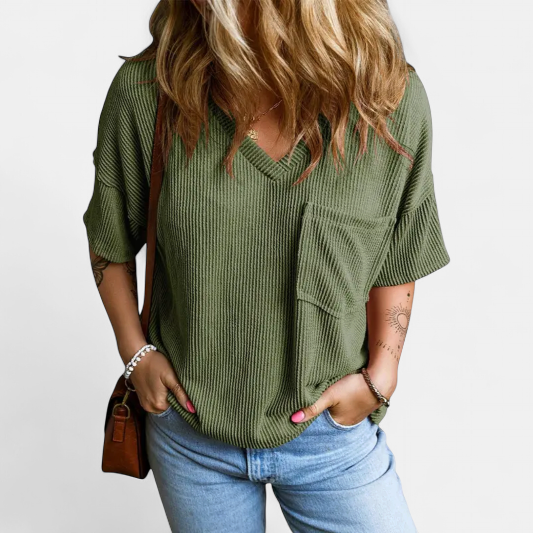PERNILLE | Colorblock Ribbed Knit Blouse