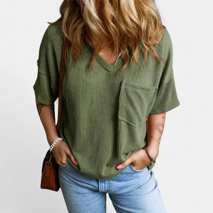 PERNILLE | Colorblock Ribbed Knit Blouse