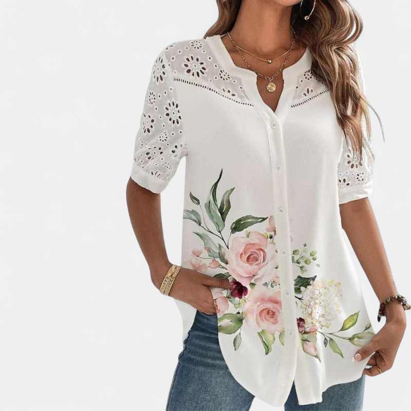ANNELISE | Casual Lace Printed Blouse