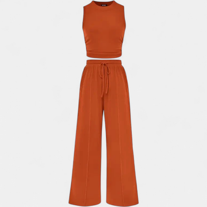 YUMI | Wide Leg Pants & Cropped Top Lounge Set