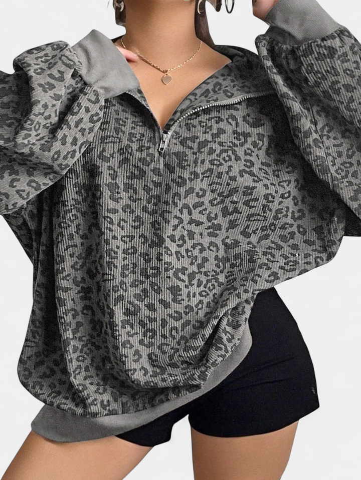 SAVANNAH | Casual Leopard Print Zip-Up Sweatshirt for Fall