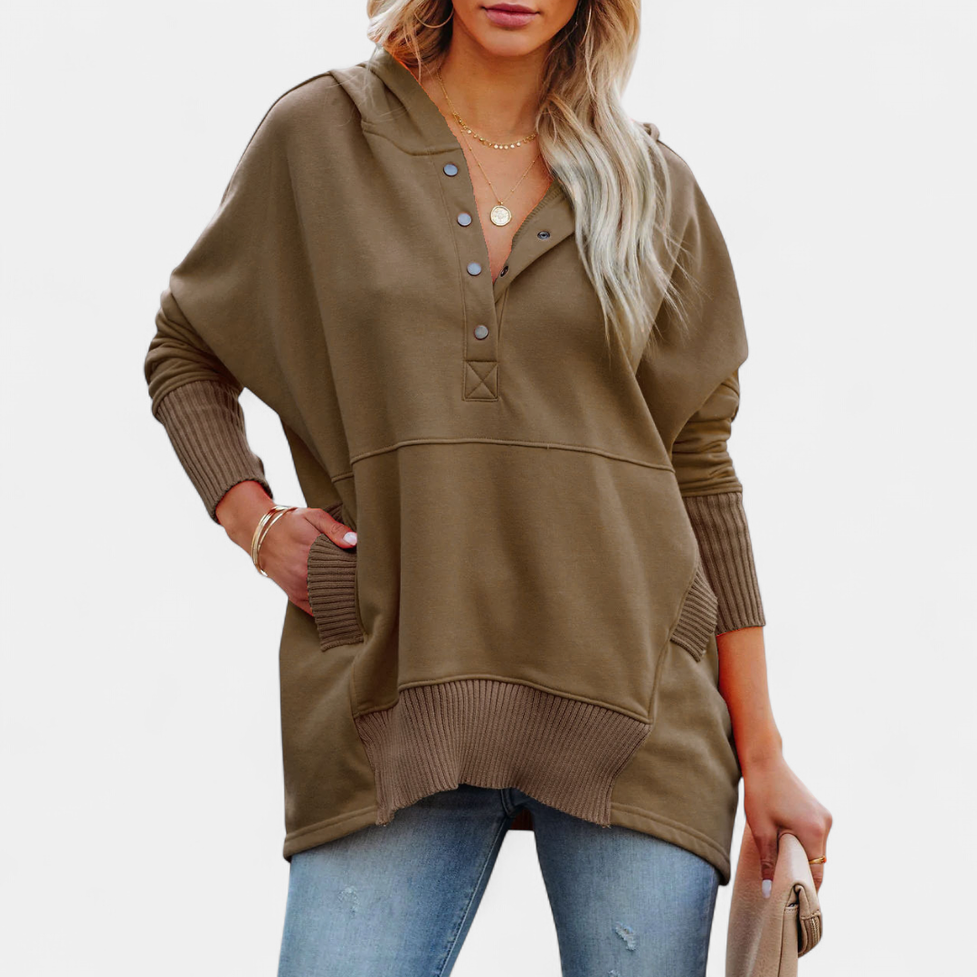 SORAYA | Comfy Oversized Hoodie V-Neck Long Sleeve Sweatshirt