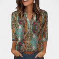 Women's Casual Button Henley Shirt, Notch Neck Three Quarter Sleeves
