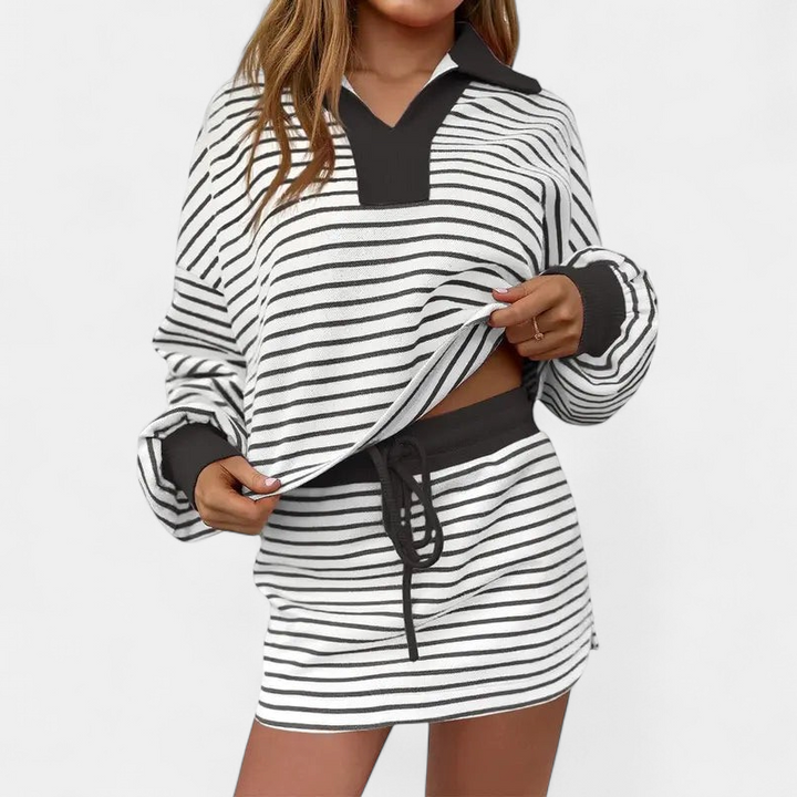 MARI | Casual Long Sleeve Sweatshirt Skirt Set
