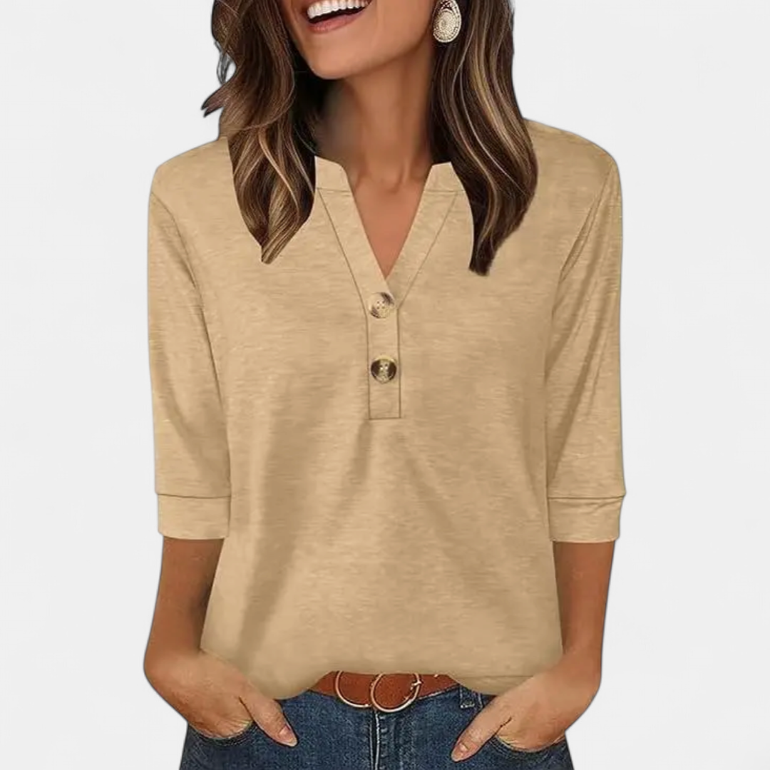 Women's Casual Button Henley Shirt, Notch Neck Three Quarter Sleeves