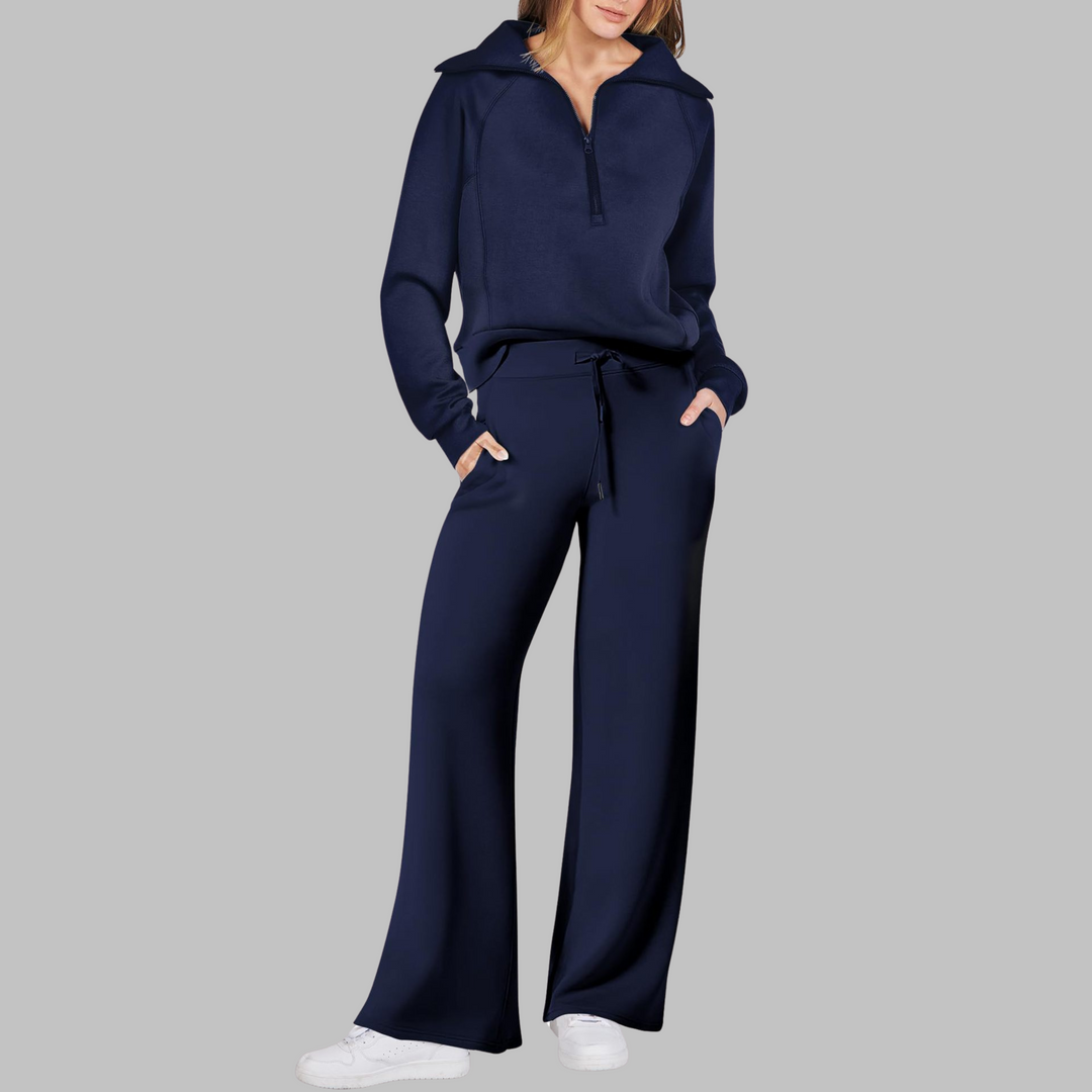 UDAY | Comfy Half Zip Sweatshirt and Wide Leg Pants Set