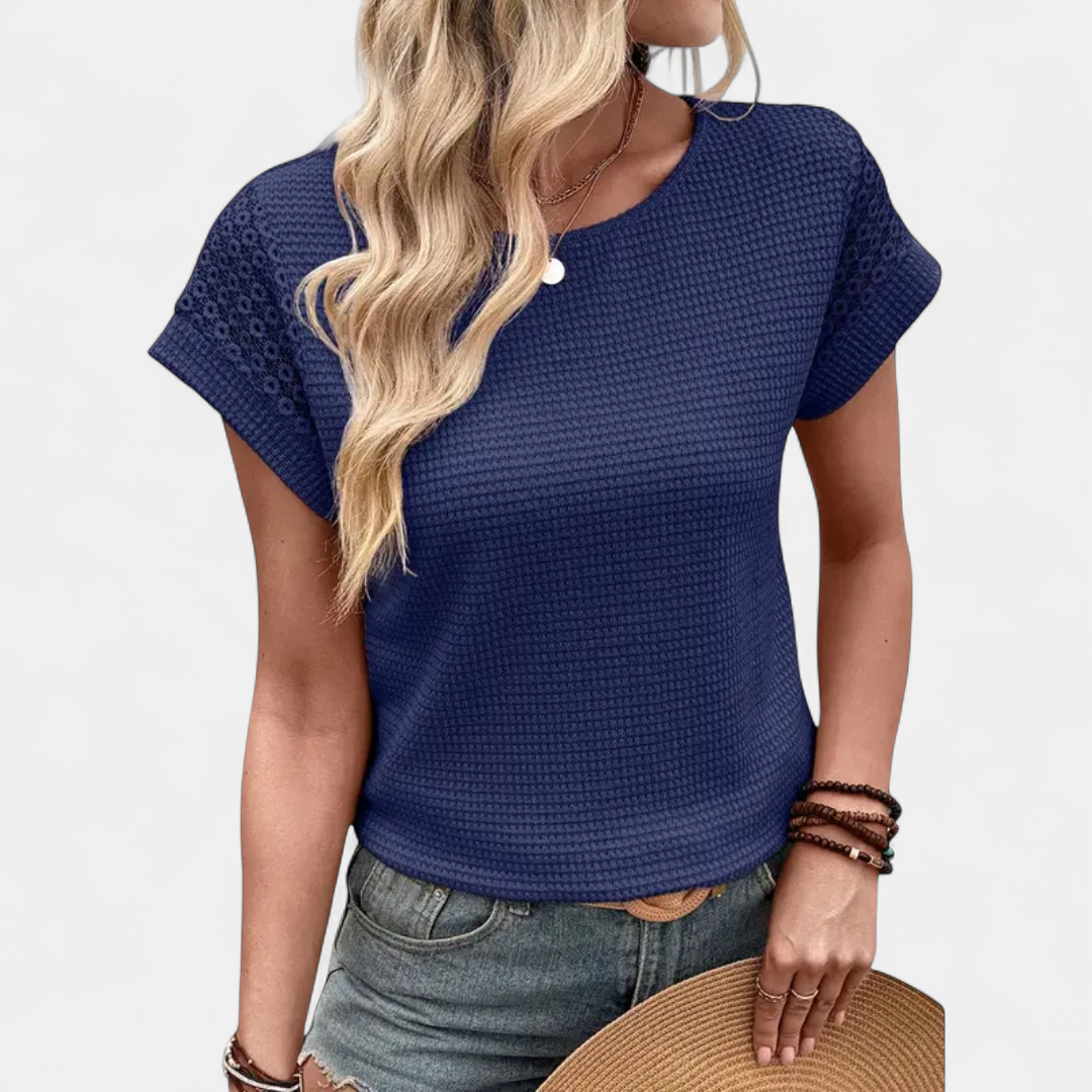 CORIE | Waffle Knit Lace Hollow Top