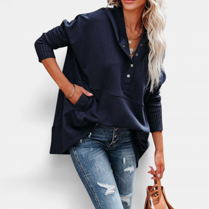 SORAYA | Comfy Oversized Hoodie V-Neck Long Sleeve Sweatshirt
