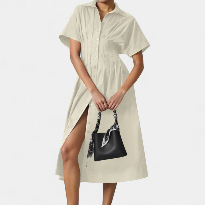 MARLO | Pleated Waist-Cinching Shirt Dress