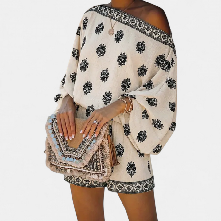 ZEPHYR | Boho Lantern Sleeve Linen Top and Shorts Set