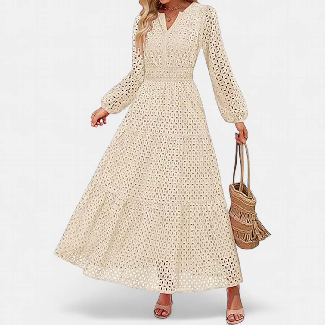 ODETTE | Eyelet V-Neck Flowy Maxi Dress