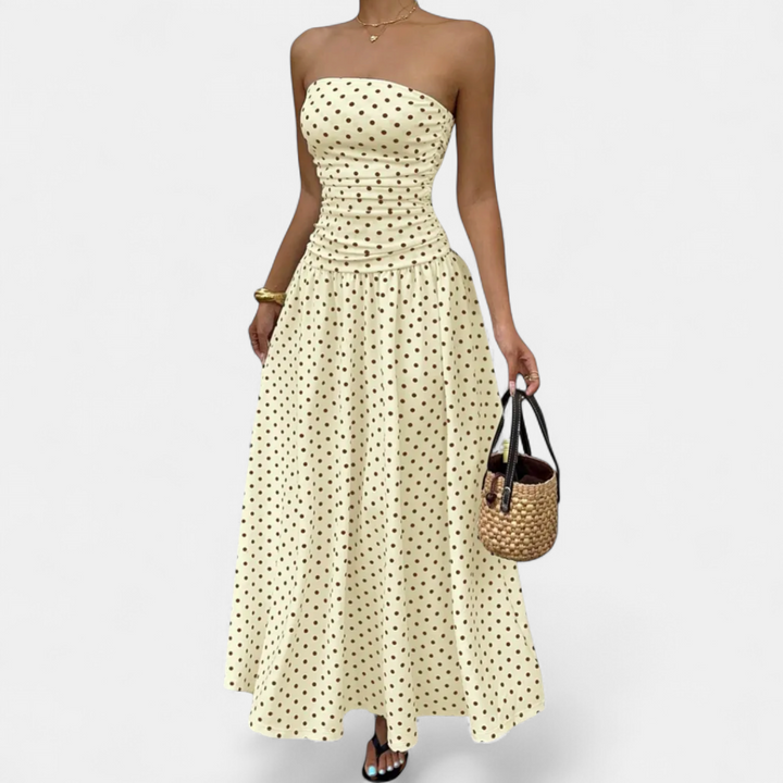 ODESSA | Polka Dot Ruffle Maxi Dress