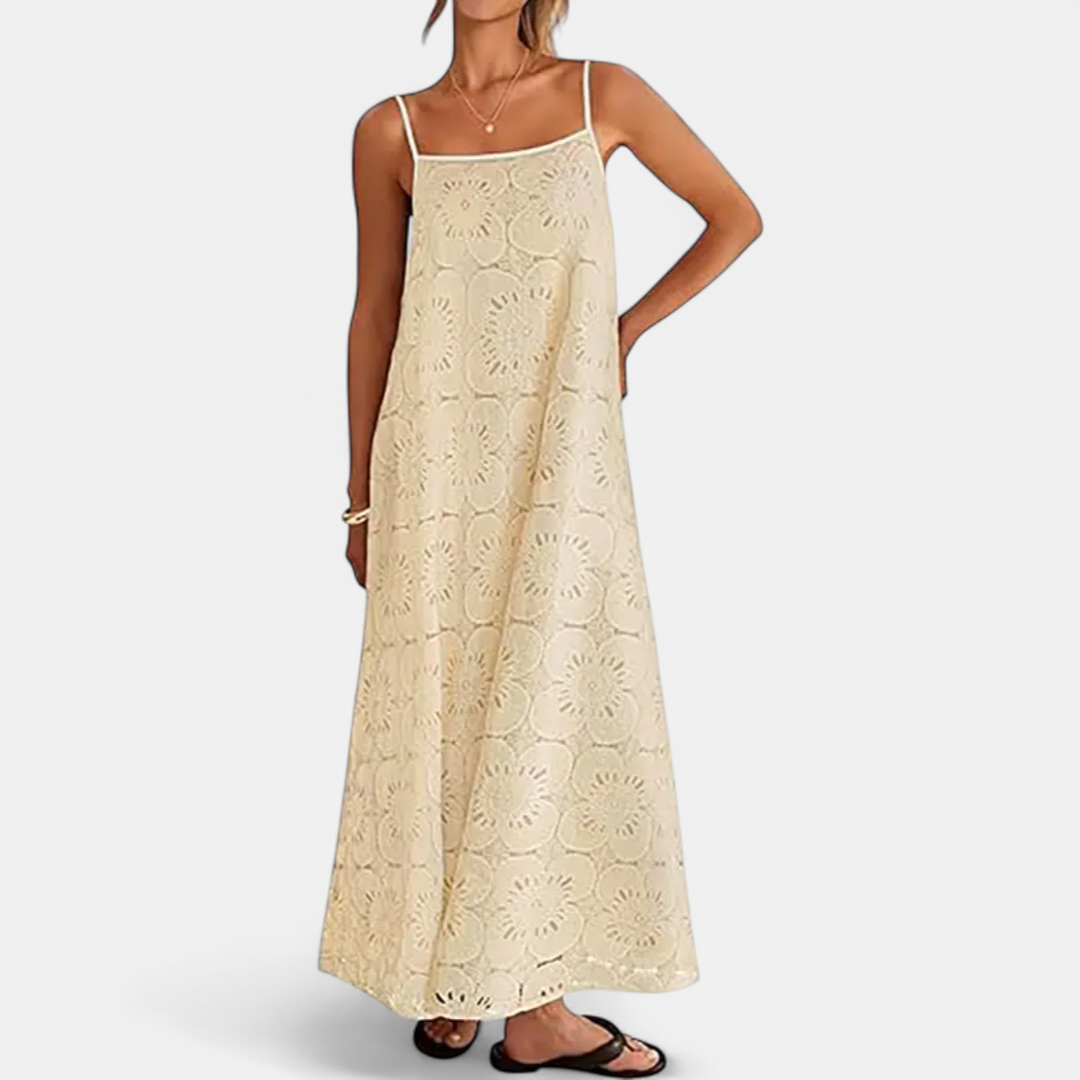 LUNA | Floral Lace Eyelet Boho Maxi Dress