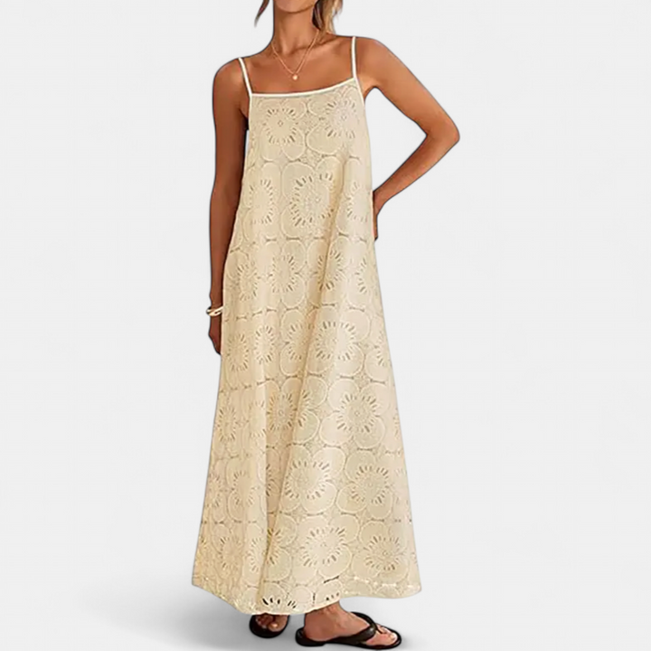 LUNA | Floral Lace Eyelet Boho Maxi Dress