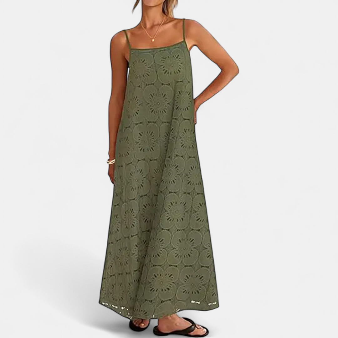 LUNA | Floral Lace Eyelet Boho Maxi Dress