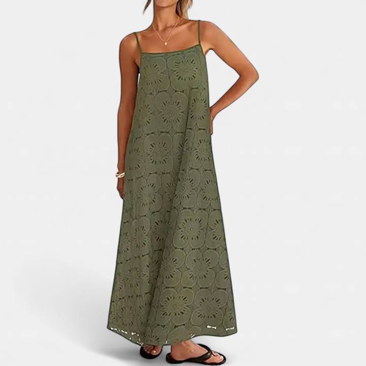 LUNA | Floral Lace Eyelet Boho Maxi Dress