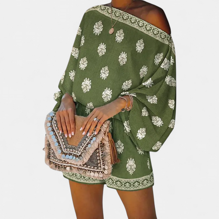 ZEPHYR | Boho Lantern Sleeve Linen Top and Shorts Set