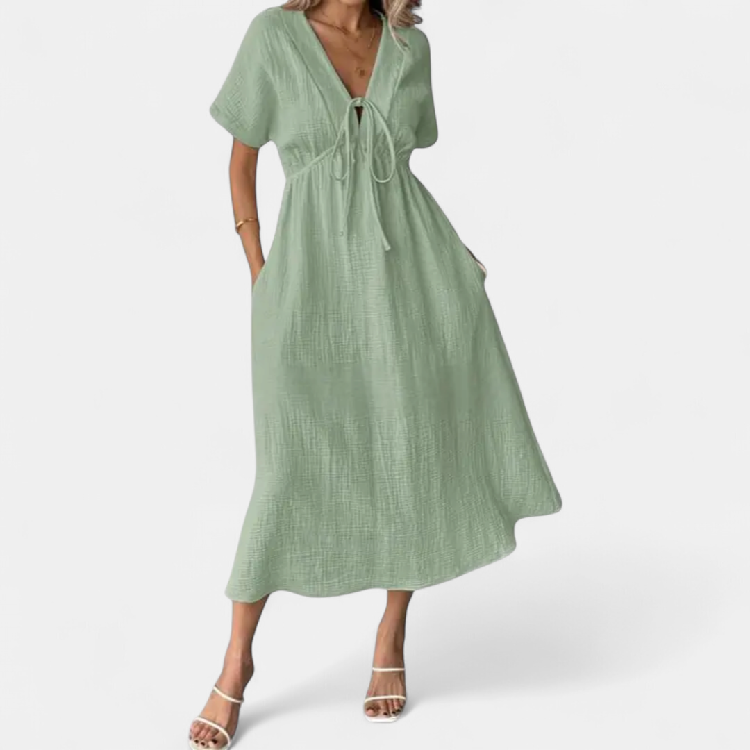 BONNIE | Breezy V-Neck Drawstring Beach Dress