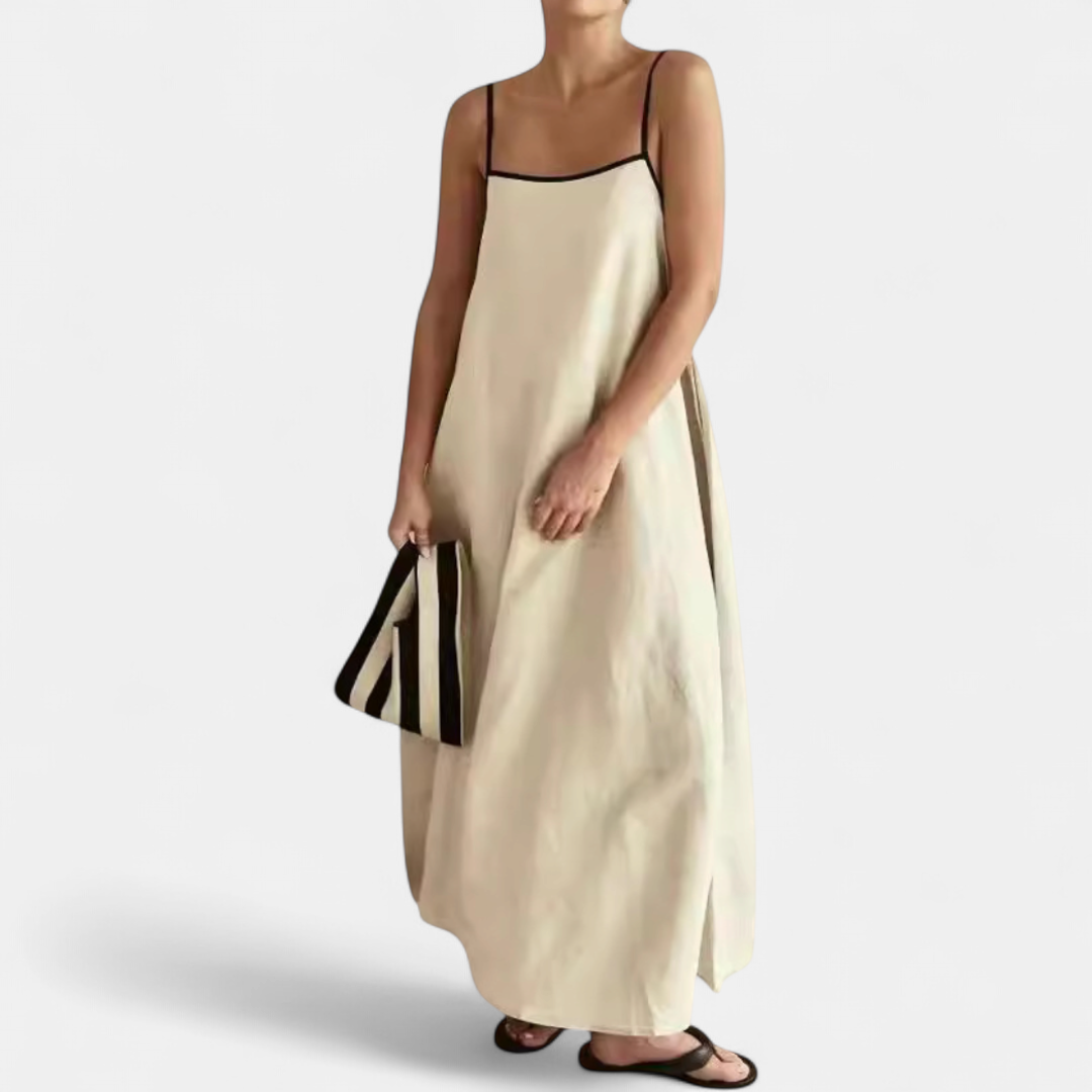 SOLÈNE | Contrast Linen Swing Maxi Dress