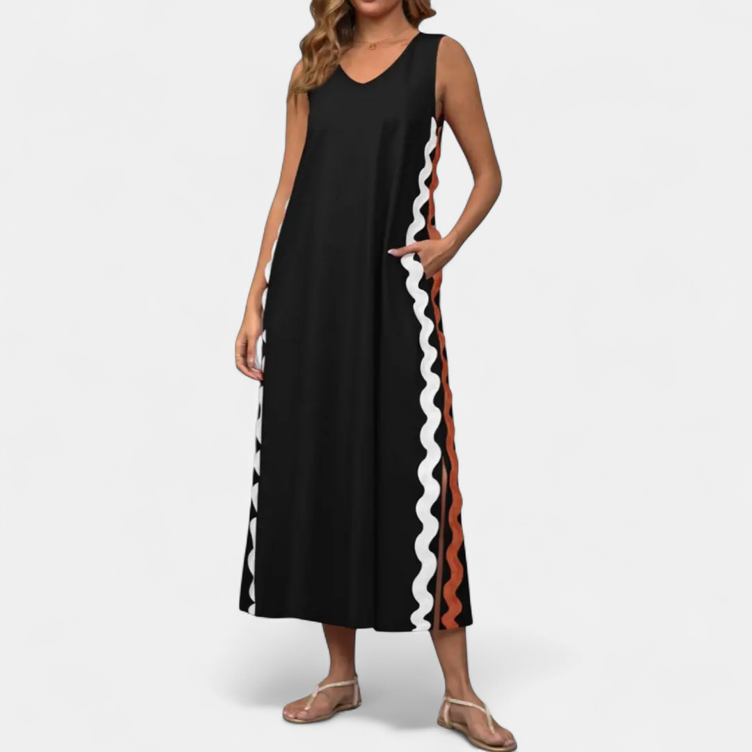 SELENE | Lace Trim Sleeveless Midi Dress