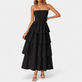 Women's Ruffle Strapless Maxi Dress, Smocked Bodice Tiered Layers