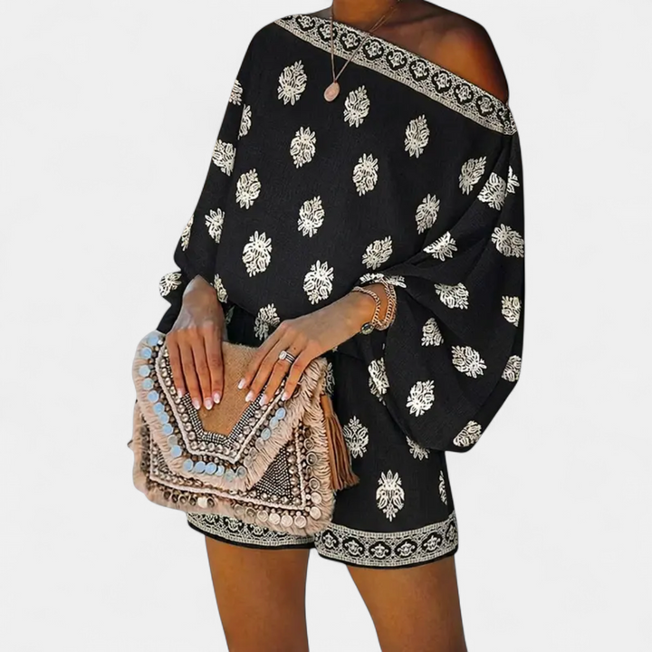 ZEPHYR | Boho Lantern Sleeve Linen Top and Shorts Set
