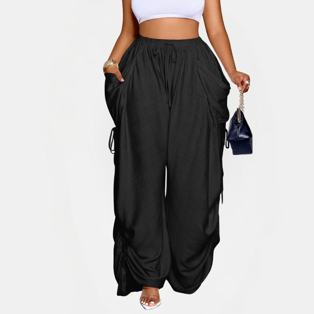 Women's Wide Leg Balloon Harem Pants with Cinched Ankle