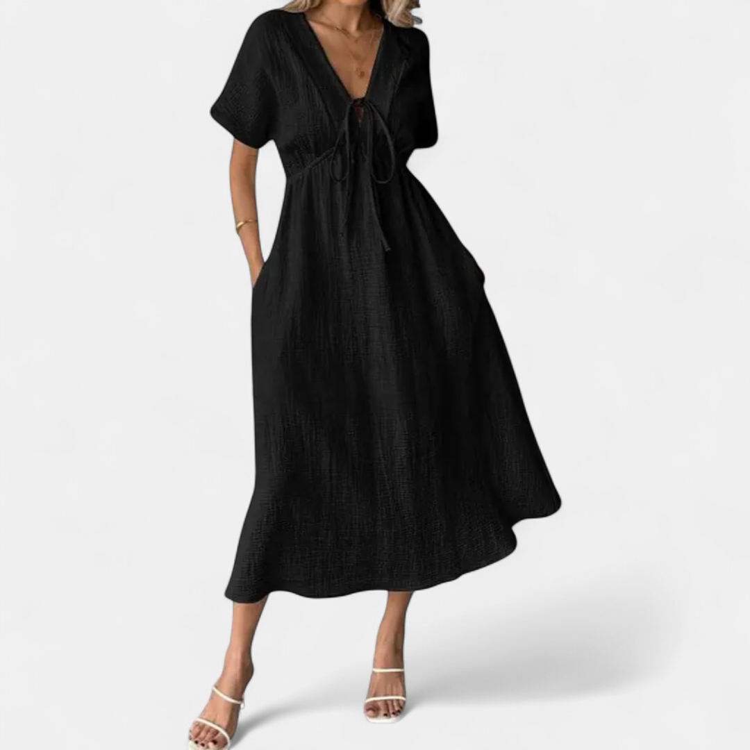BONNIE | Breezy V-Neck Drawstring Beach Dress