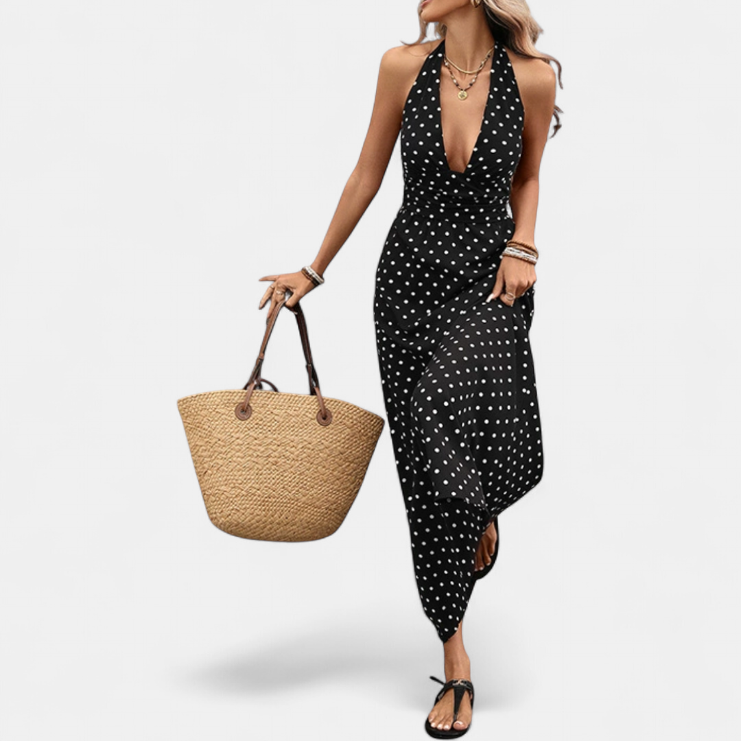 VIVA | Sexy Polka Dot Halter Maxi Dress