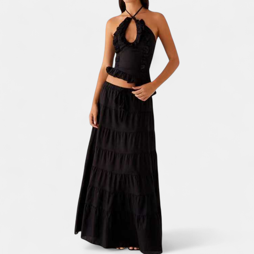 TIVONA | Ruffle Halter Flowy Skirt Set