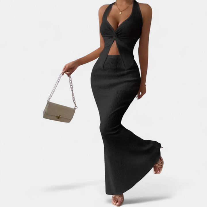 CAITRIONA | Twist Front Halter Crop Maxi Set