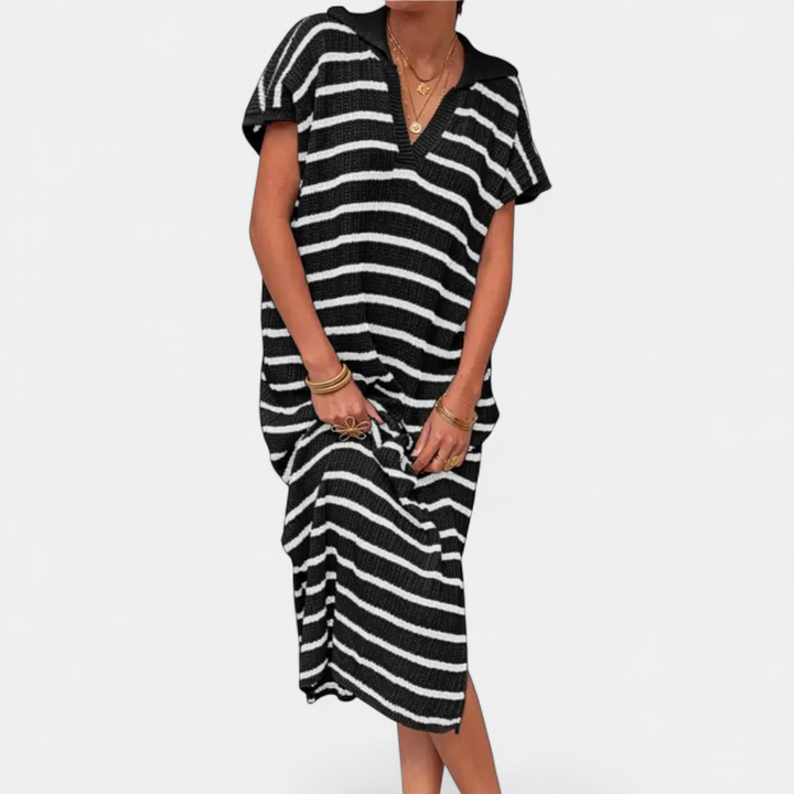 NADIA | Striped V-Neck Knit Maxi Dress