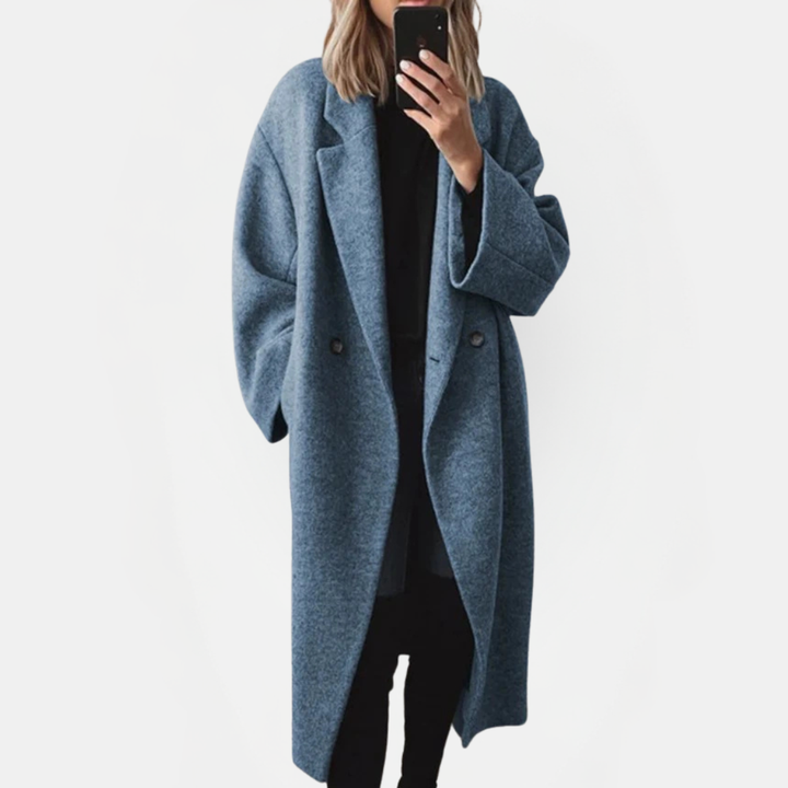 Women's Double Breasted Notched Lapel Longline Winter Coat
