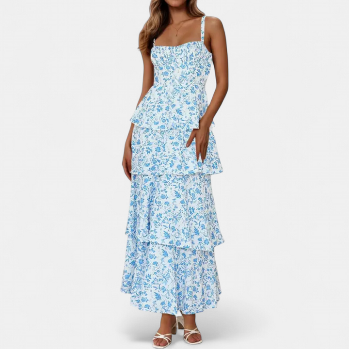 ISOLDE | Floral Spaghetti Strap Tiered Maxi Dress