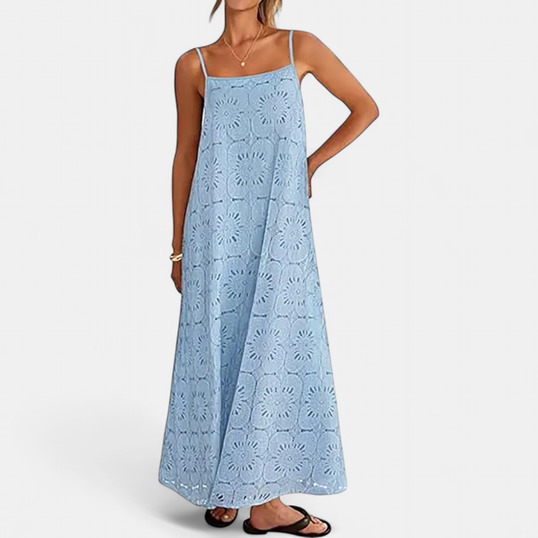 LUNA | Floral Lace Eyelet Boho Maxi Dress