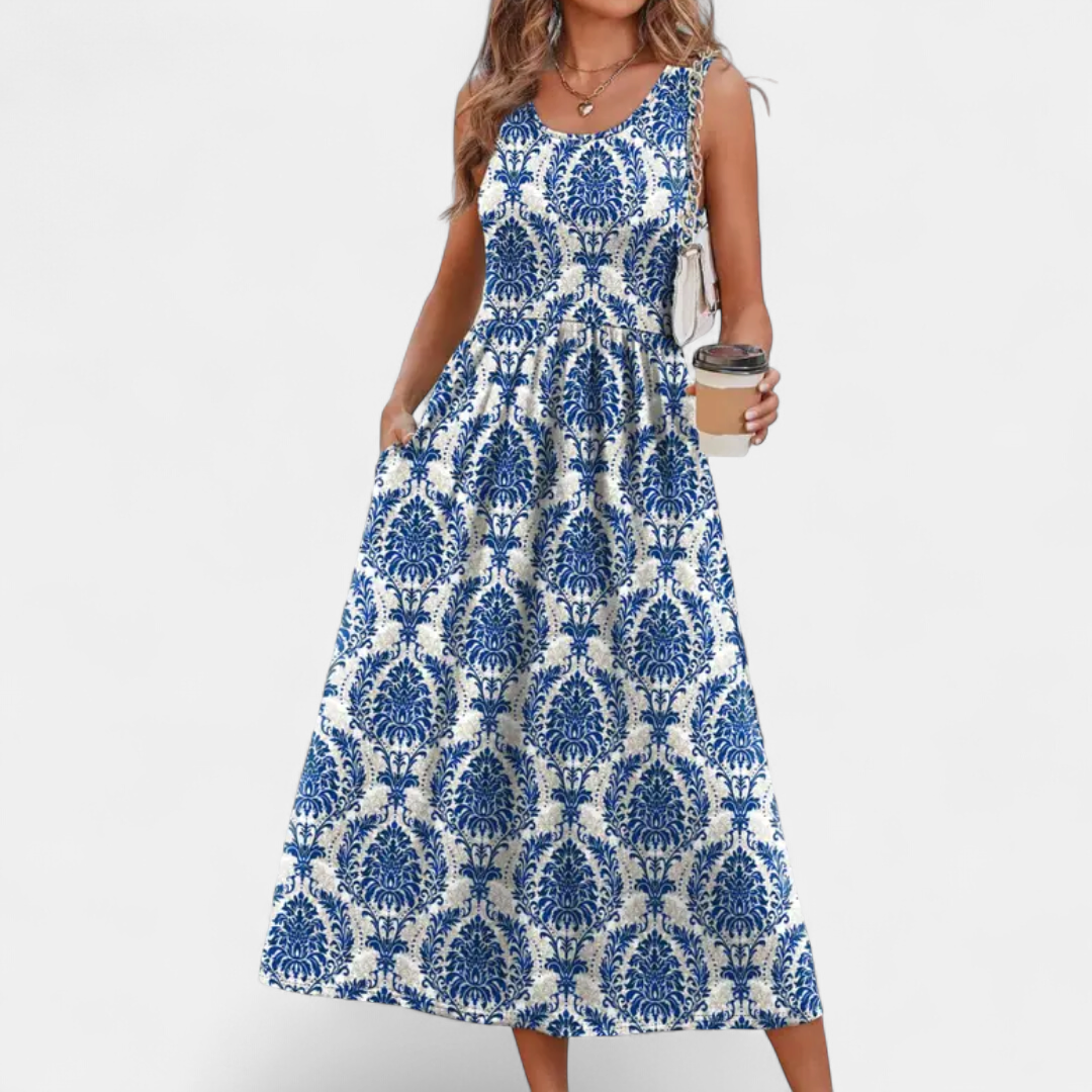 ZEPHYRA | Boho Floral Halter Midi Dress
