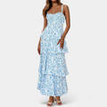 Women's Tiered Floral Maxi Dress, Square Neck Smocked Cami Straps
