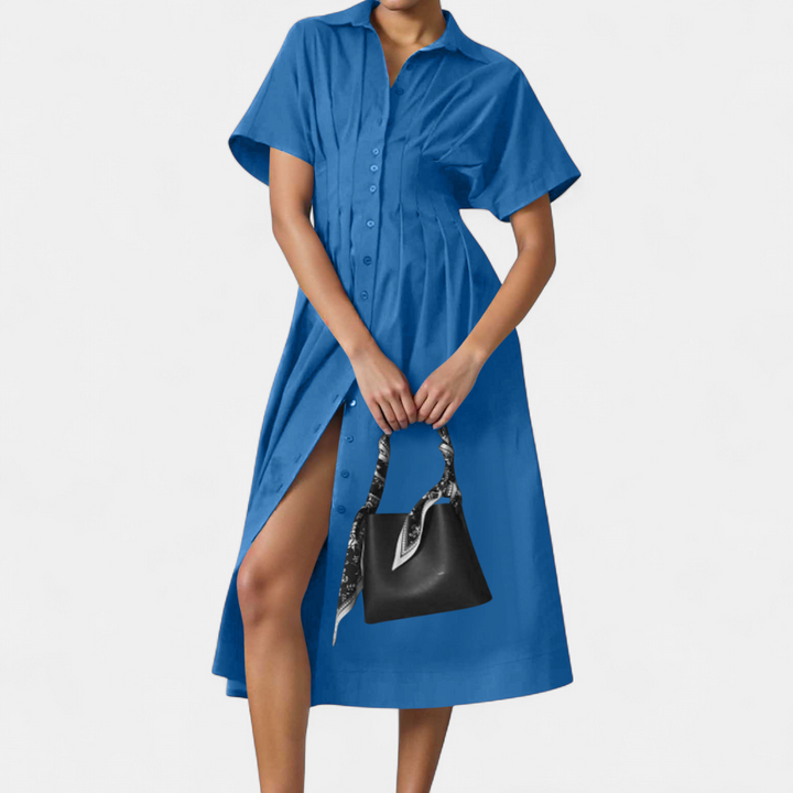 MARLO | Pleated Waist-Cinching Shirt Dress