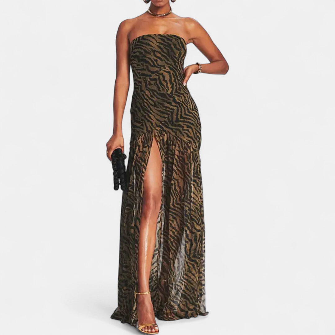 ROXANA | Tiger Print High Slit Tube Dress