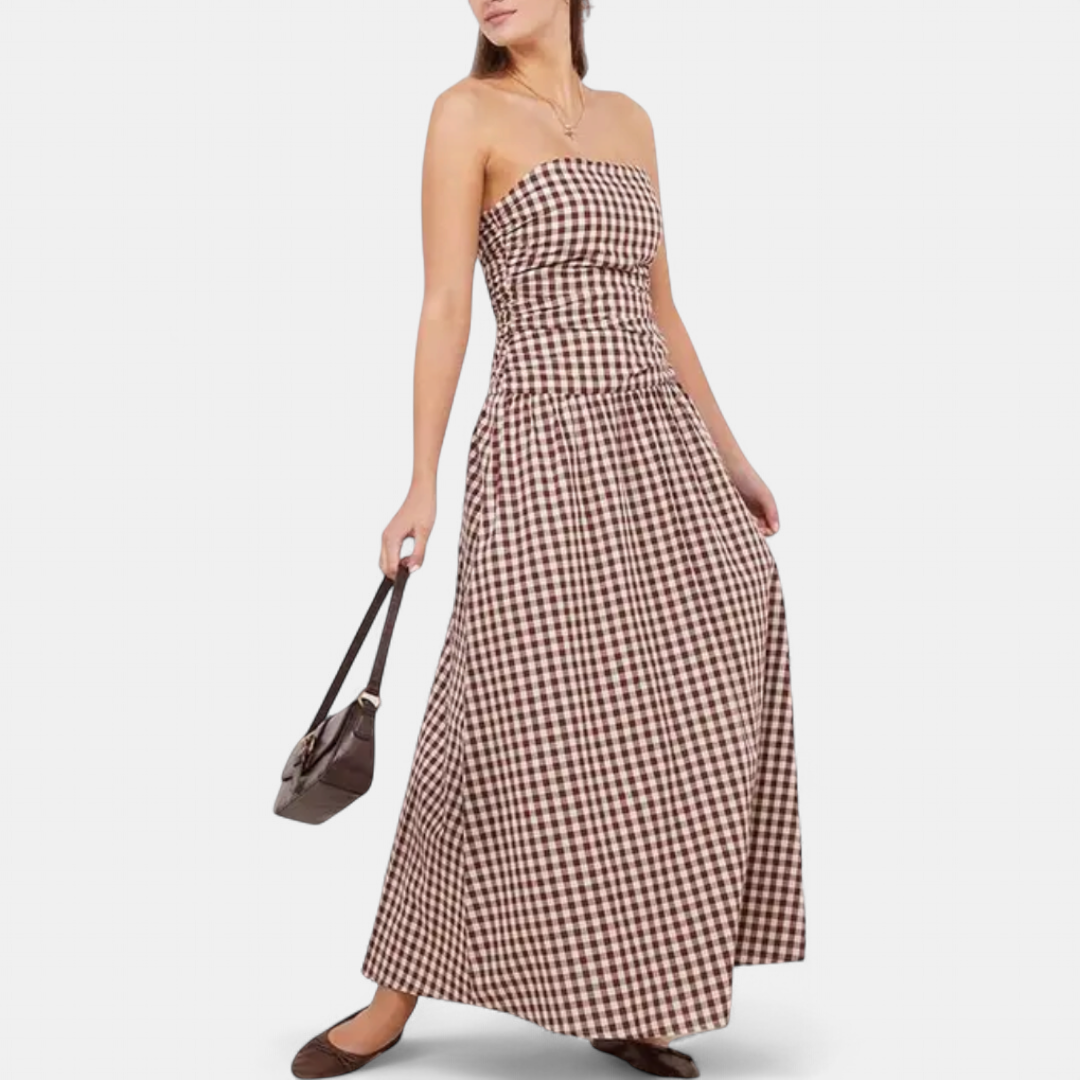 YVETTE | Sleek Pleated Strapless Maxi Dress