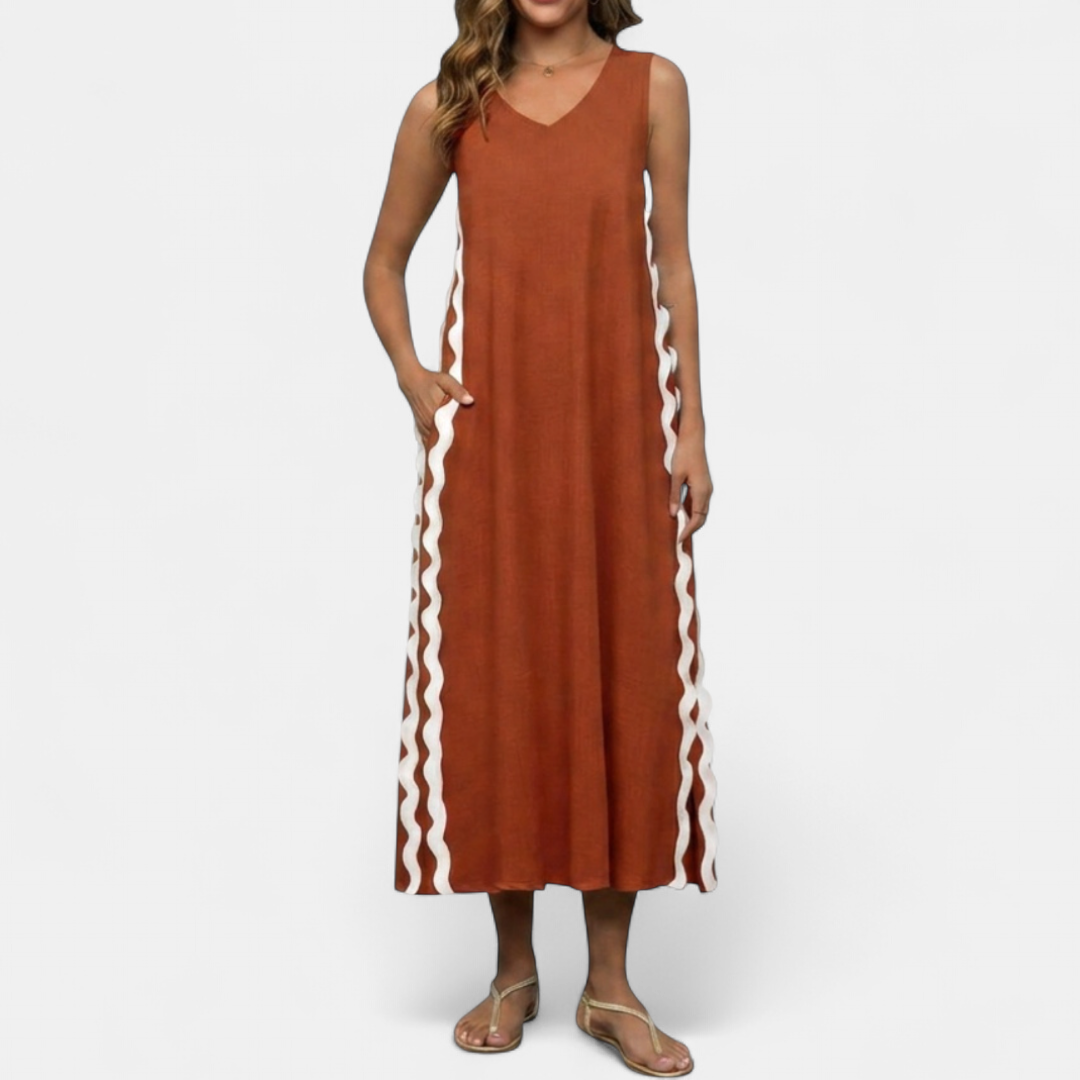 SELENE | Lace Trim Sleeveless Midi Dress