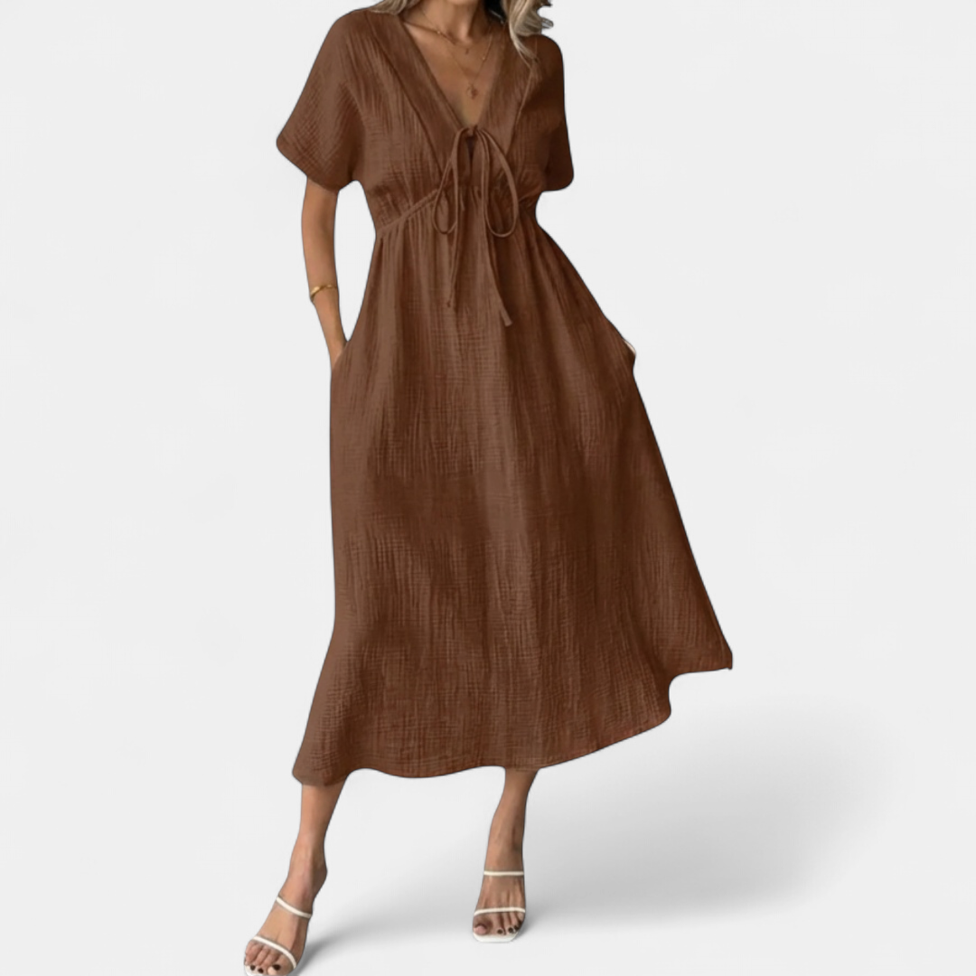 BONNIE | Breezy V-Neck Drawstring Beach Dress