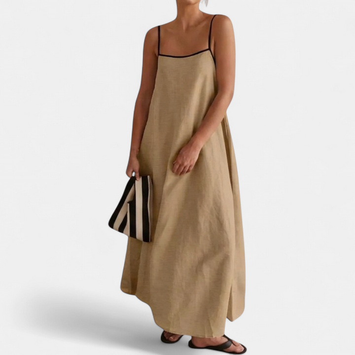 SOLÈNE | Contrast Linen Swing Maxi Dress