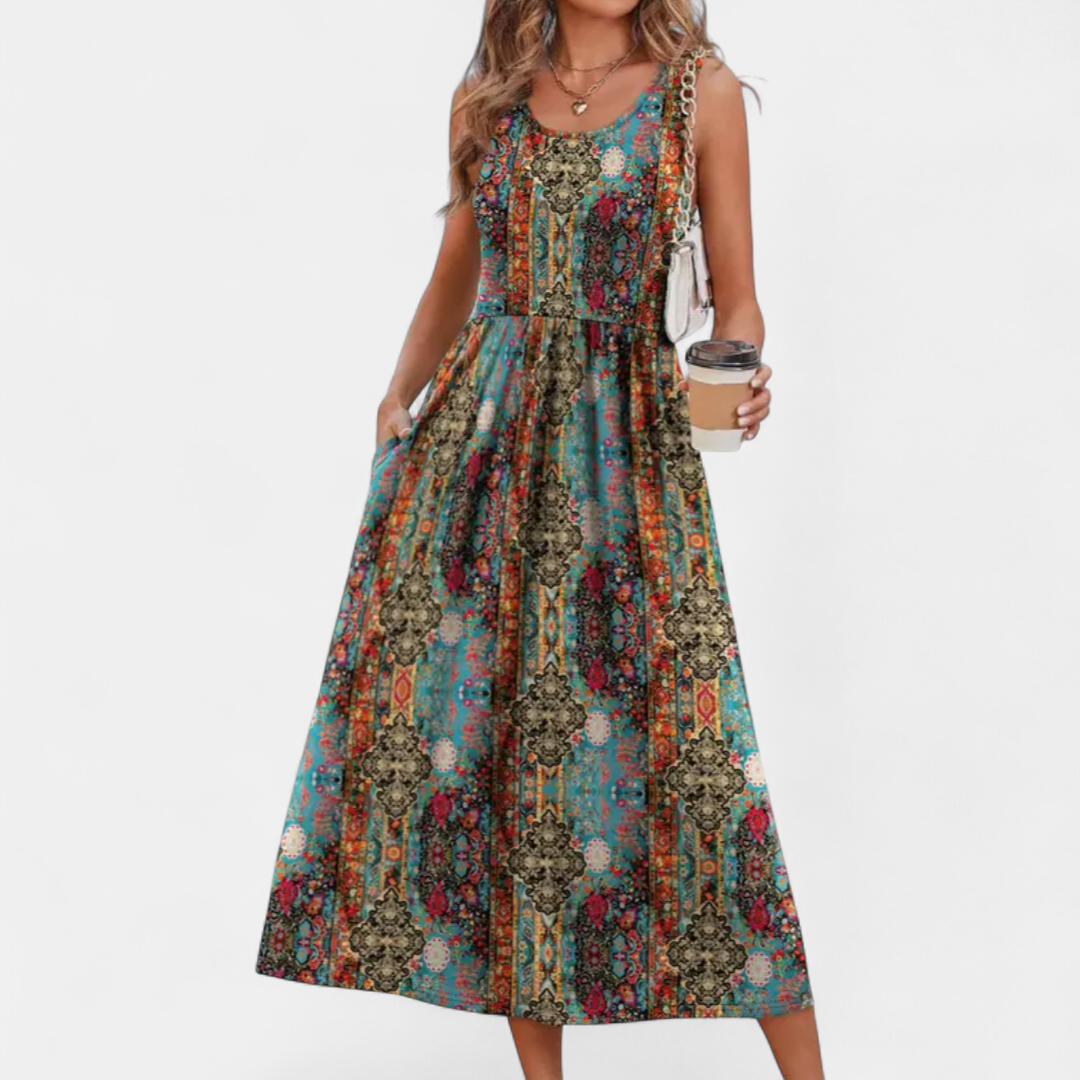 ZEPHYRA | Boho Floral Halter Midi Dress