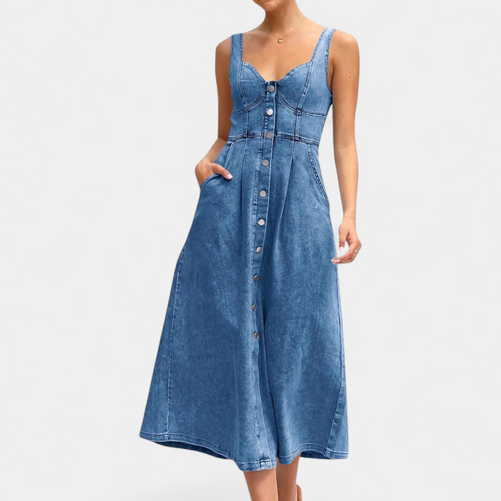 INDIGO | Sleeveless Button-Down Midi Dress