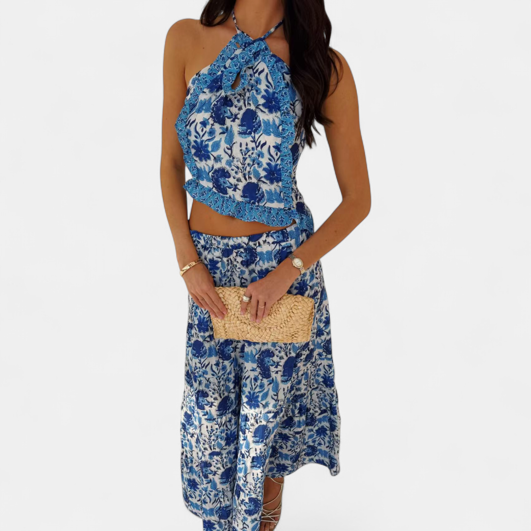 TIVONA | Ruffle Halter Flowy Skirt Set
